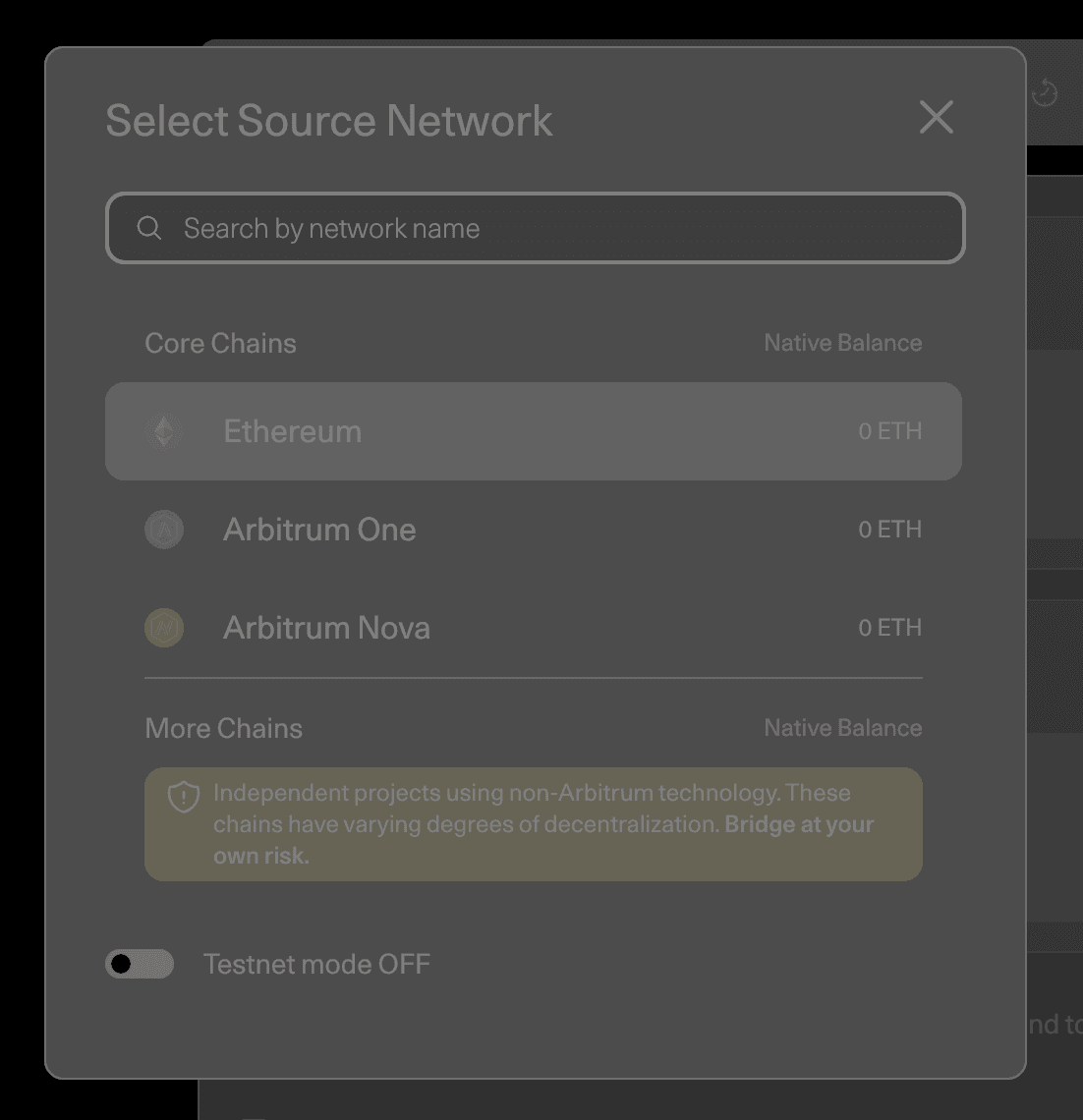 Select the token to bridge