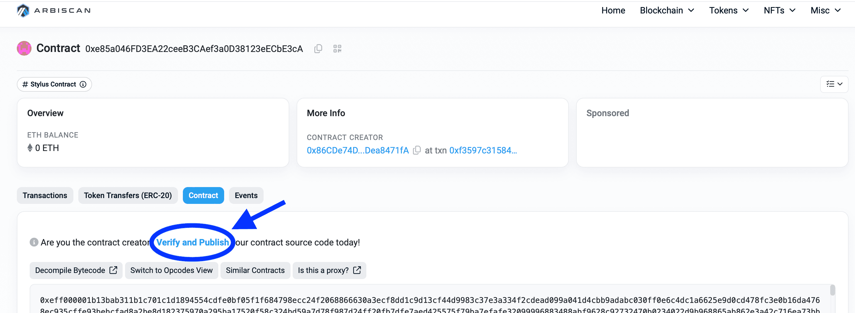 Verify and Publish link on Arbiscan